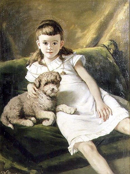 Ung jente med hund av Gustav Wertheimer