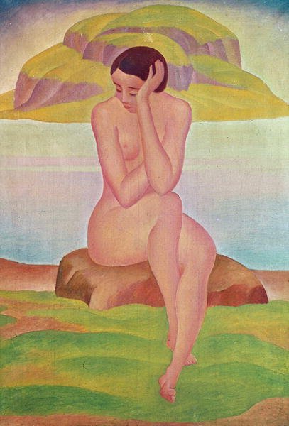 Girl on a Rock (olje på lerret) av Gustav Wunderwald