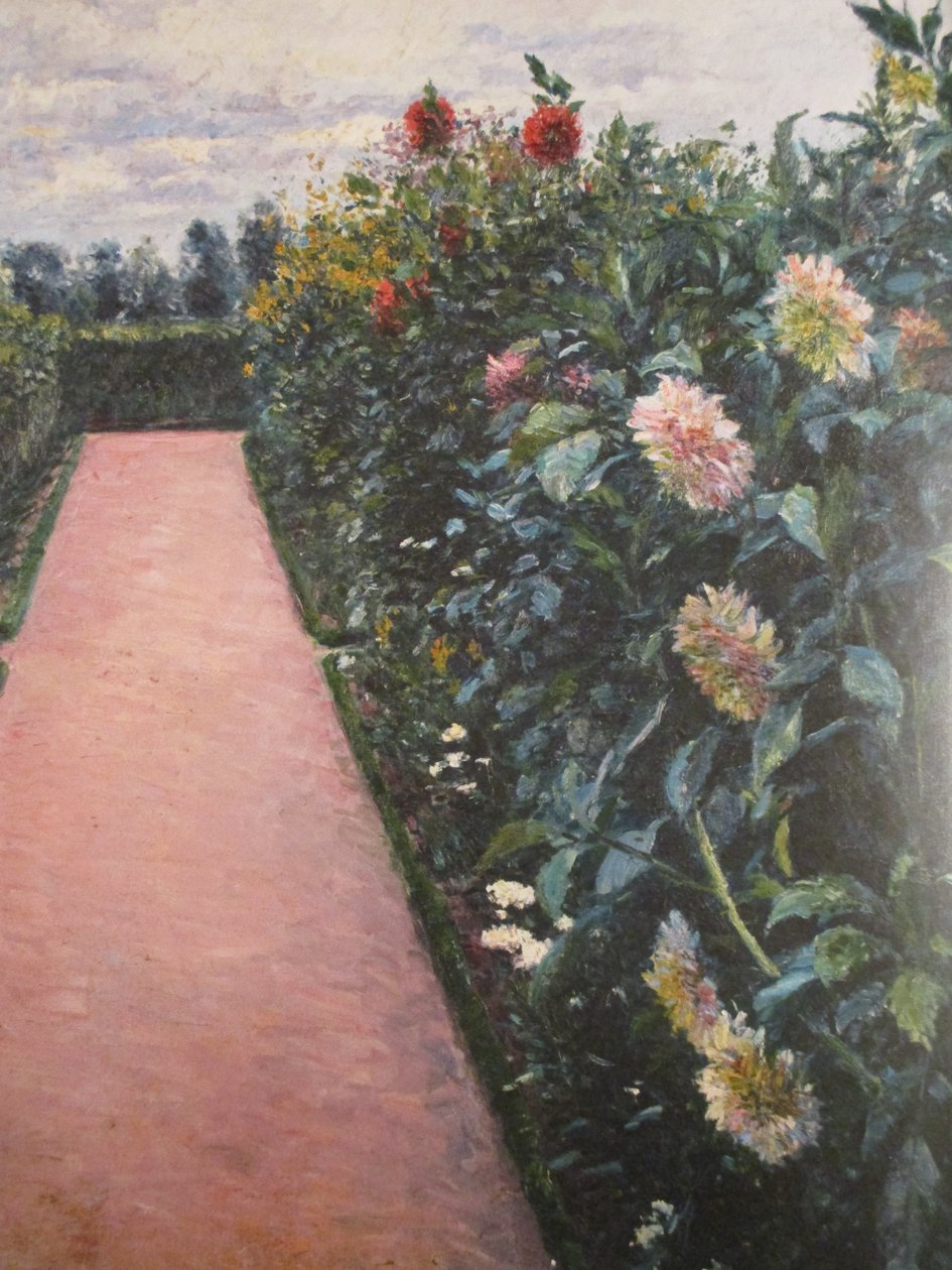 Hagesti og senger av georginer av Gustave Caillebotte