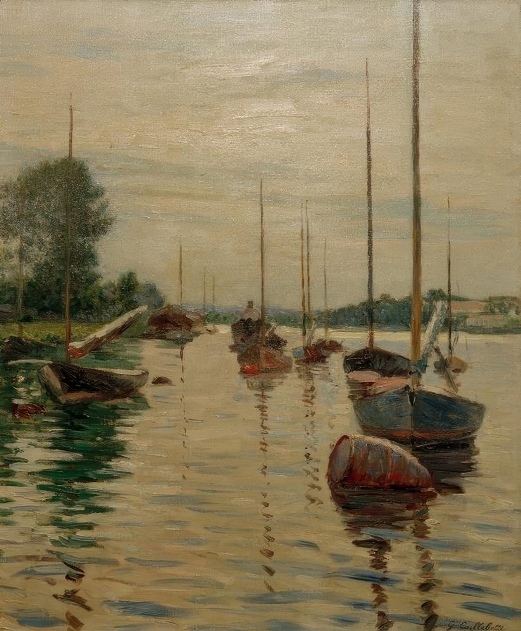 Båter ankret på Seinen av Gustave Caillebotte