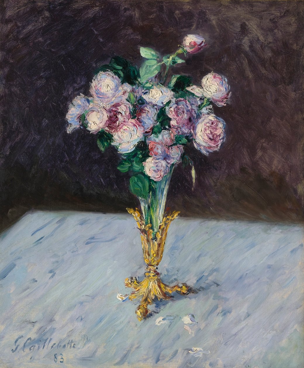 Bukett med roser i en krystallvase av Gustave Caillebotte