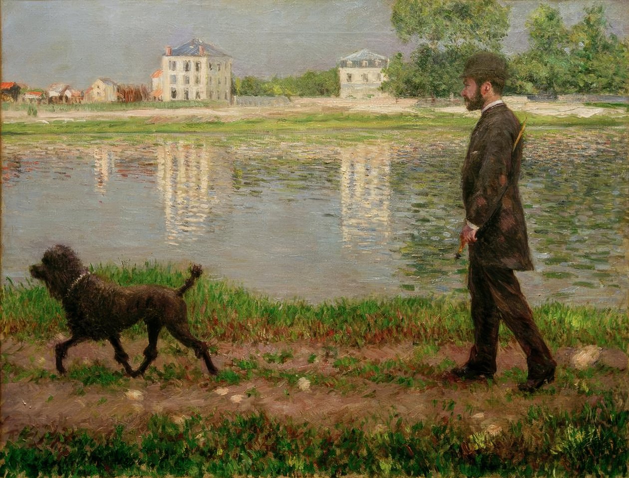 Richard Gallo og hunden hans Dick på Petit Gennevilliers av Gustave Caillebotte