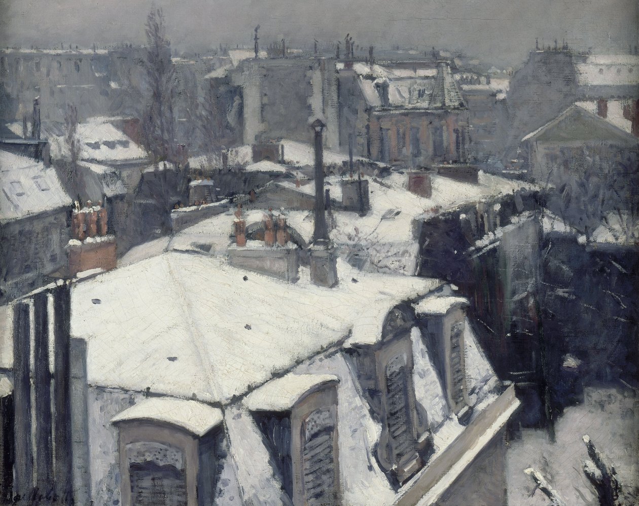 Hustak i snøen av Gustave Caillebotte