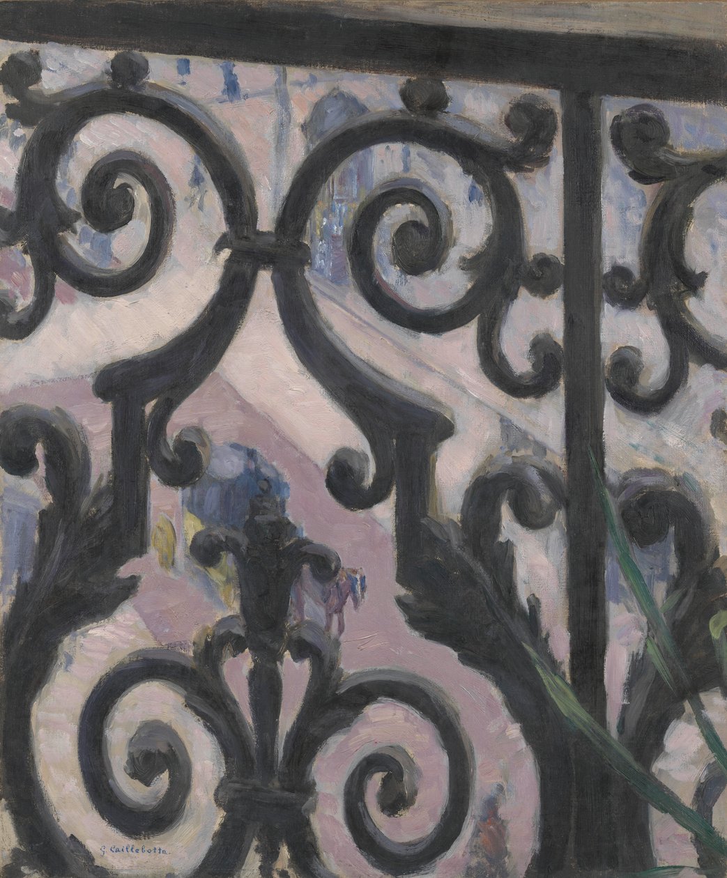 Utsikt sett gjennom en balkong av Gustave Caillebotte