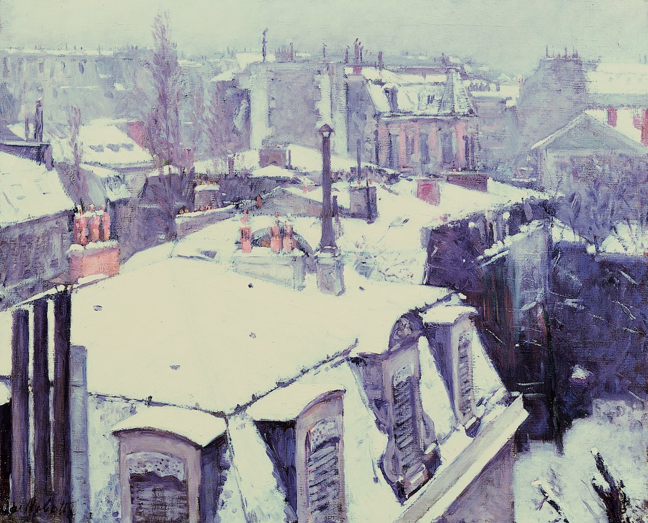 Utsikt over tak (snøeffekt) eller tak under snø, 1878 av Gustave Caillebotte
