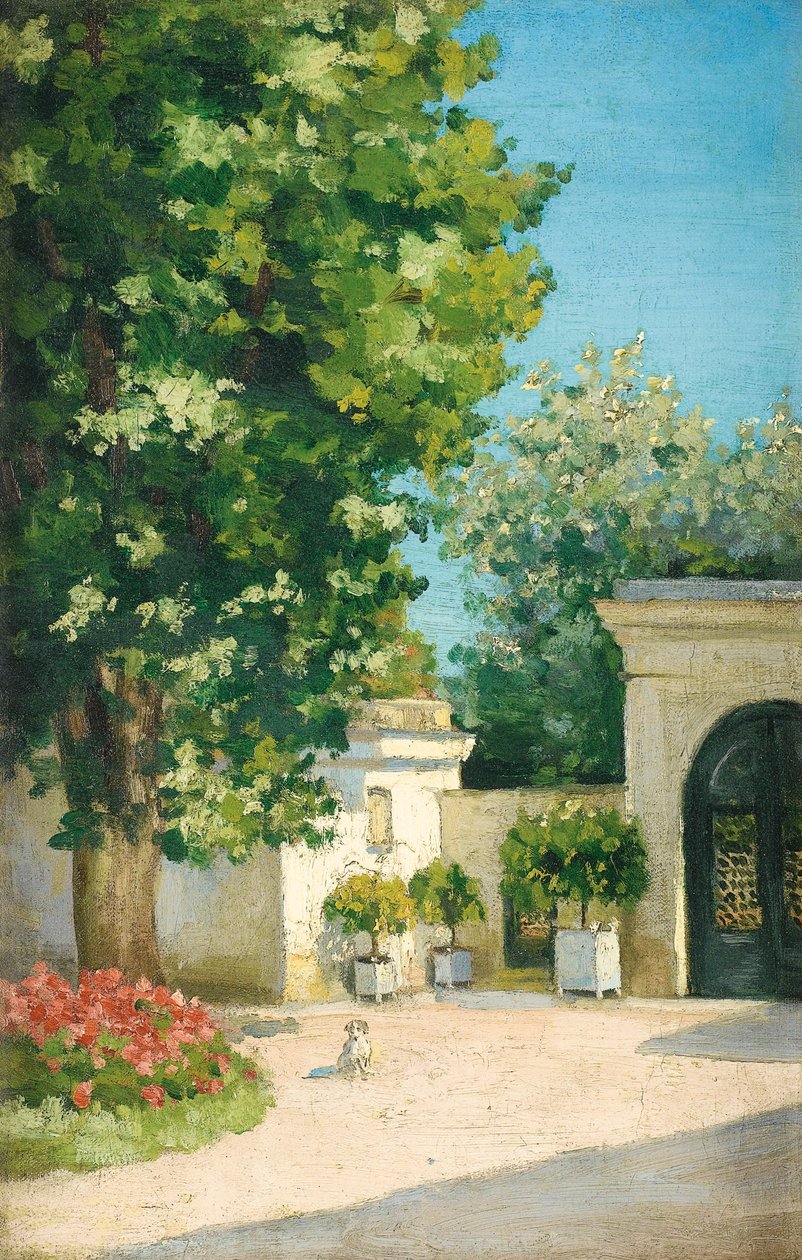 Yerres. Fra exedra, verandaen til familiens hjem av Gustave Caillebotte