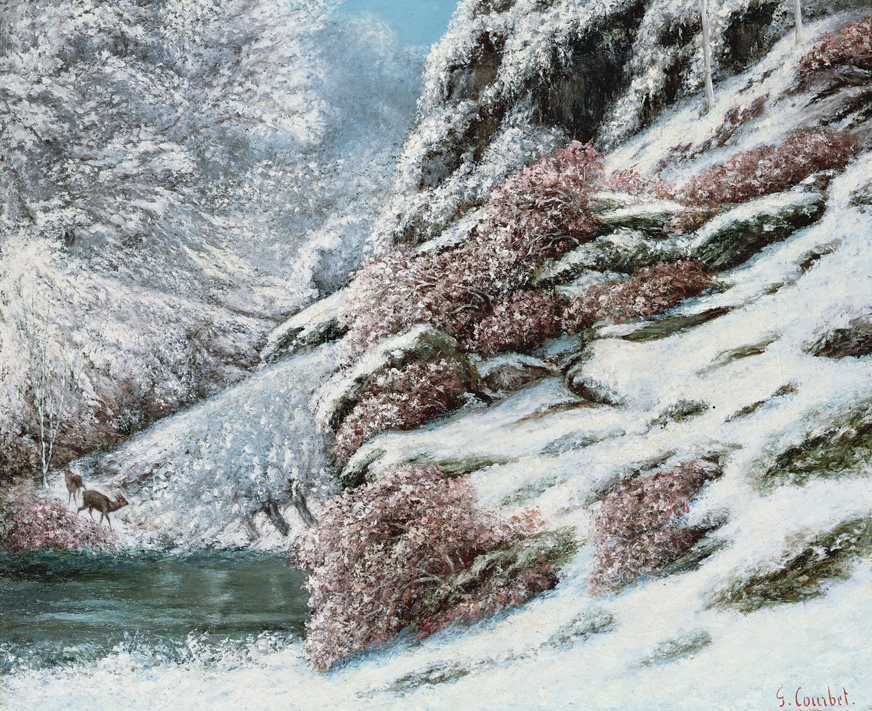 Hjort i et snølandskap, 1867 av Gustave Courbet