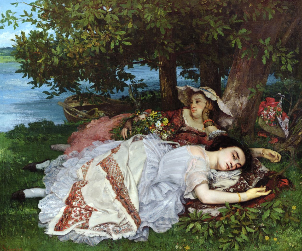 Jenter ved bredden av Seinen, 1856-57 av Gustave Courbet