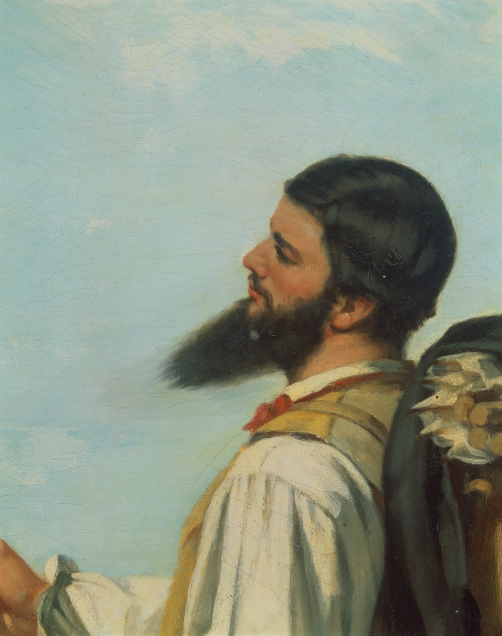 La Rencontre ou Bonjour M.Courbet, (detalj av hode og skuldre) av Gustave Courbet