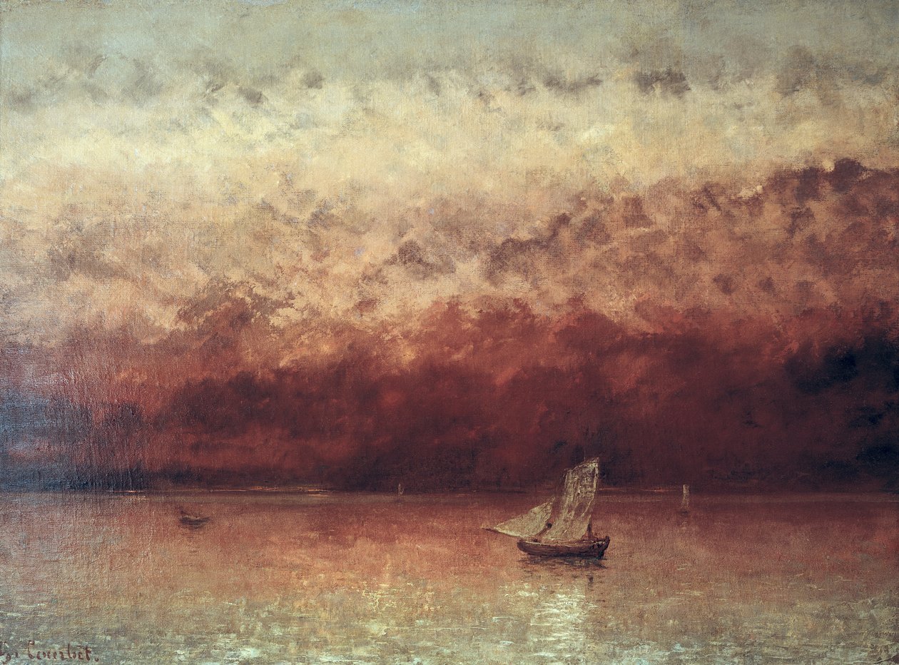 Lake Leman med solnedgang, ca. 1876 av Gustave Courbet