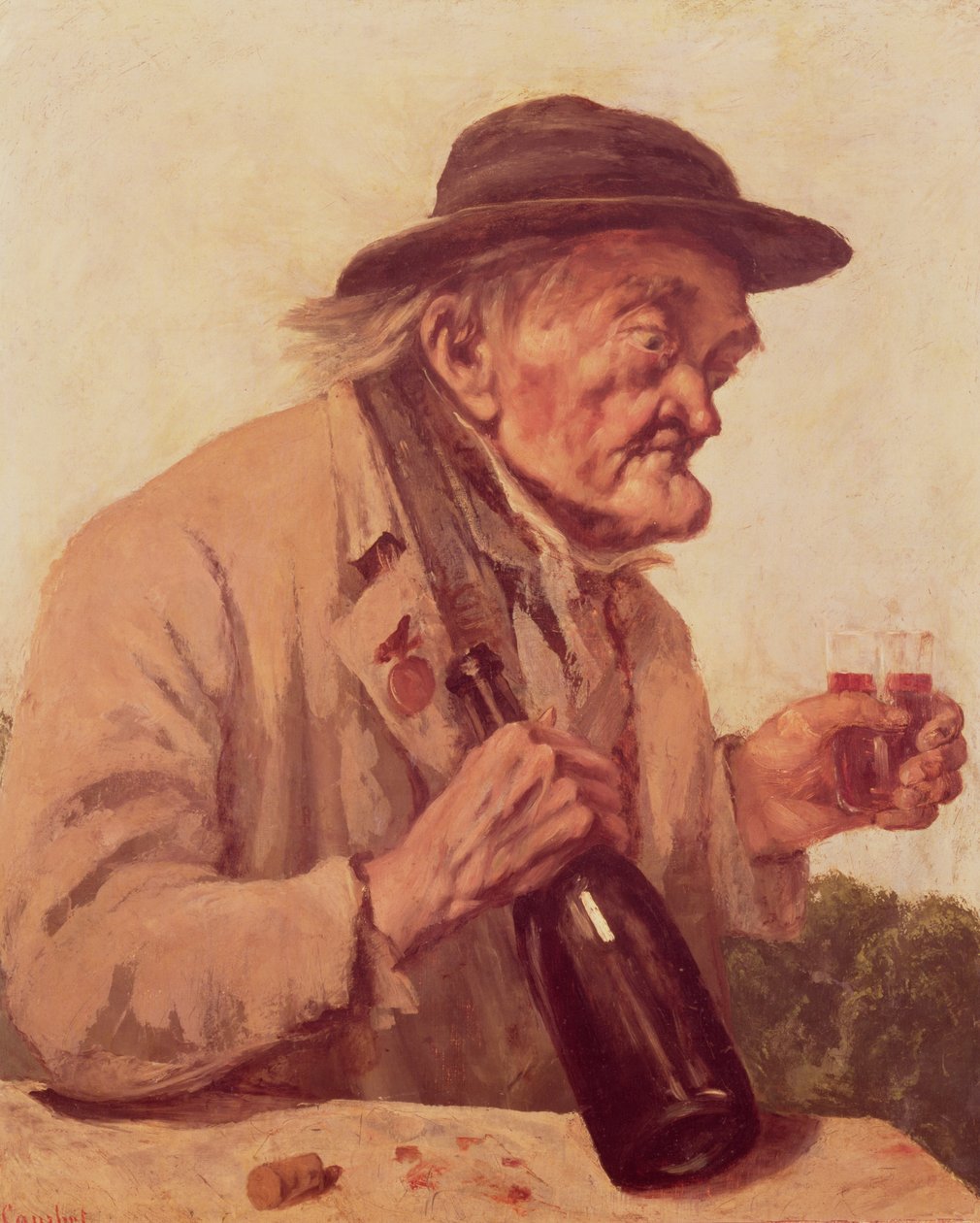 Gammel mann med et glass vin av Gustave Courbet