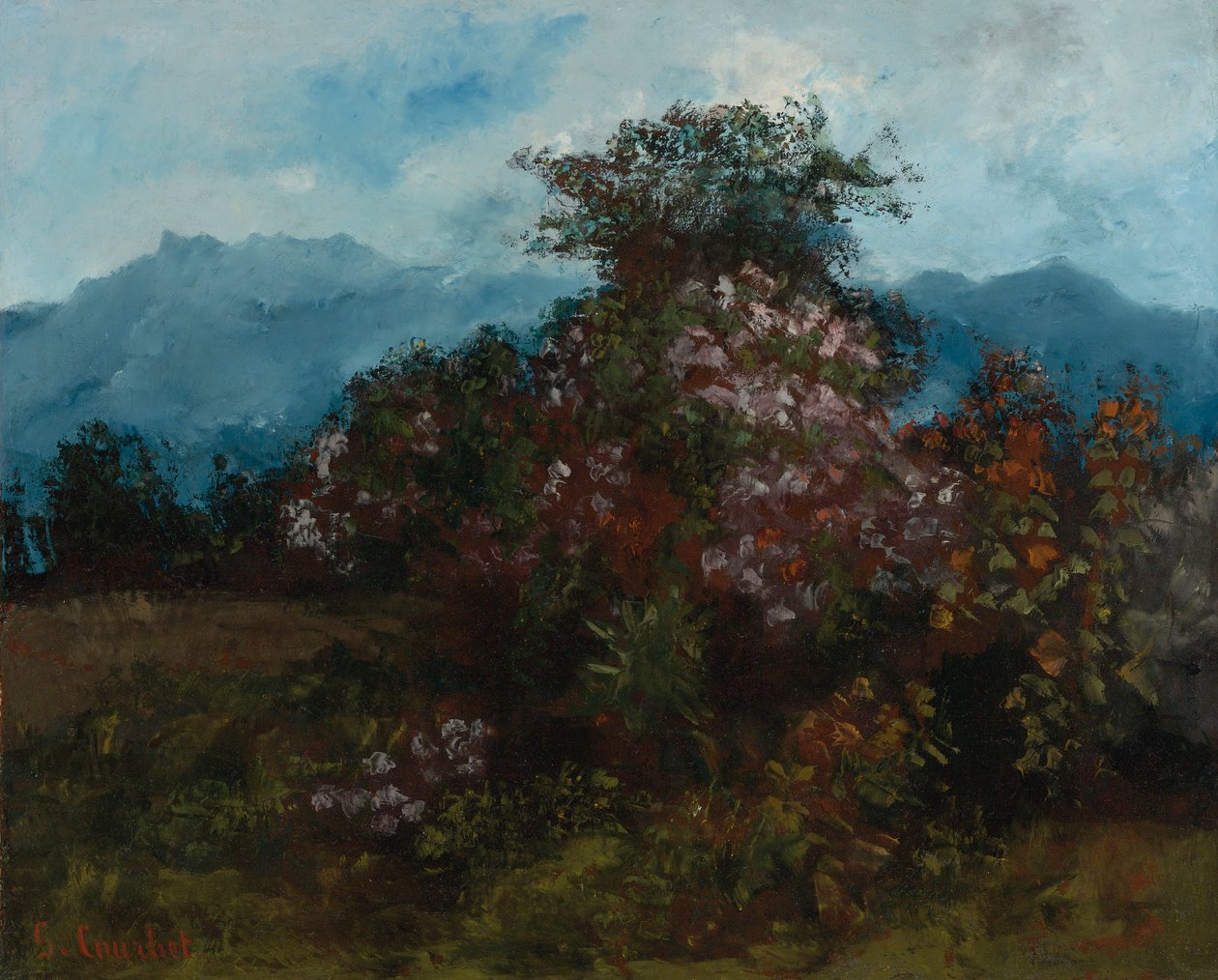 Landskap med blomstrende Massiv av Gustave Courbet