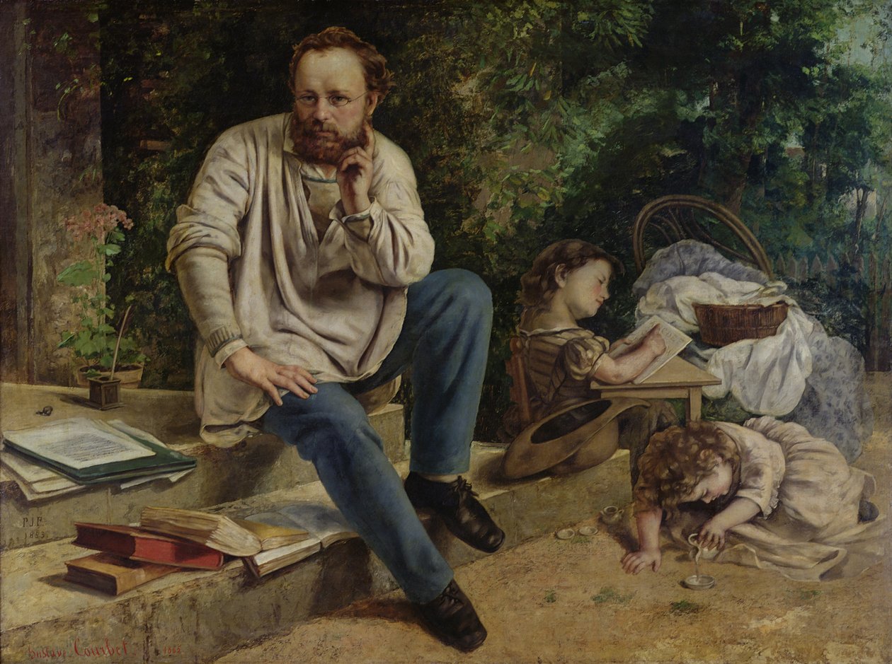 Pierre Joseph Proudhon (1809-65) og hans barn i 1853, 1865 (se 99577 for detaljer) av Gustave Courbet