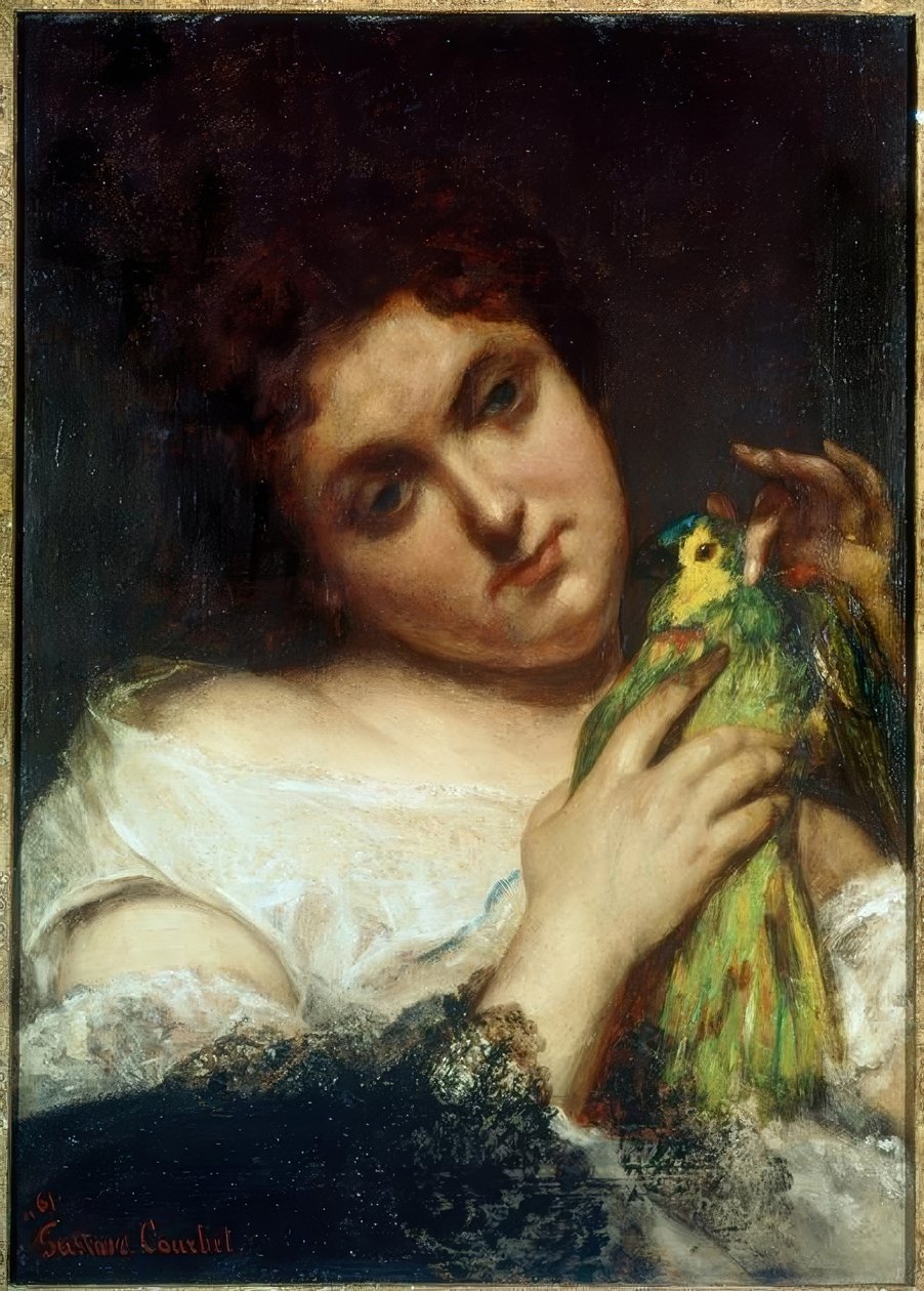 Portrett av en kvinne som bærer en papegøye (La femme au parroquet av Gustave Courbet