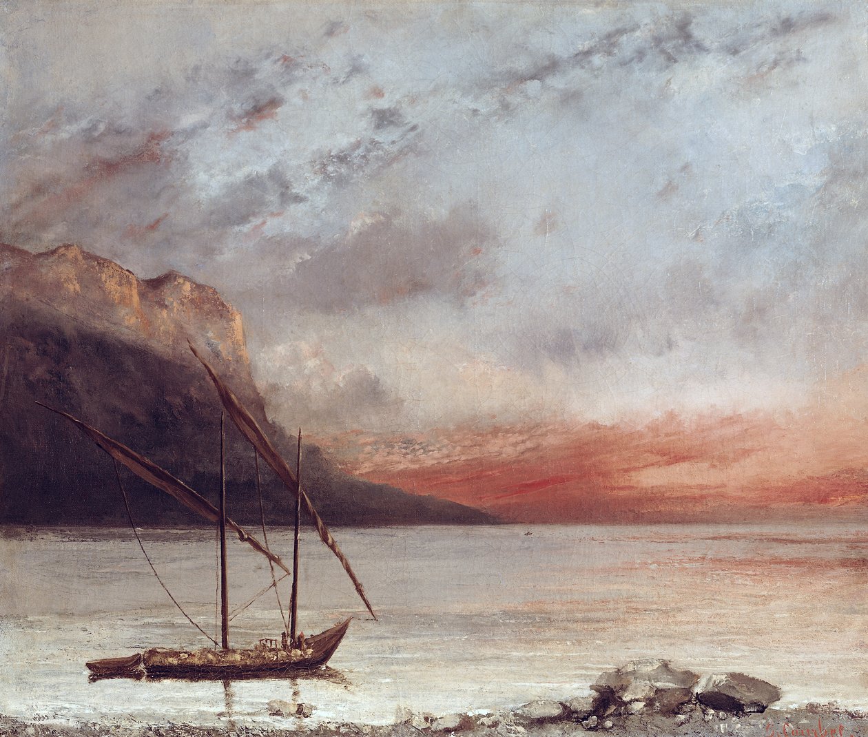 Solnedgang over Lake Leman, 1874 av Gustave Courbet