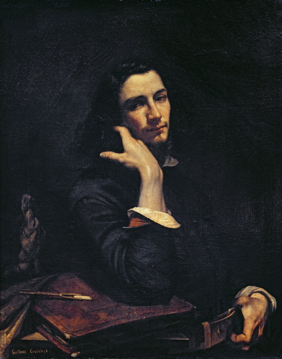 Mannen med skinnbeltet. Portrett av kunstneren, ca. 1846 av Gustave Courbet