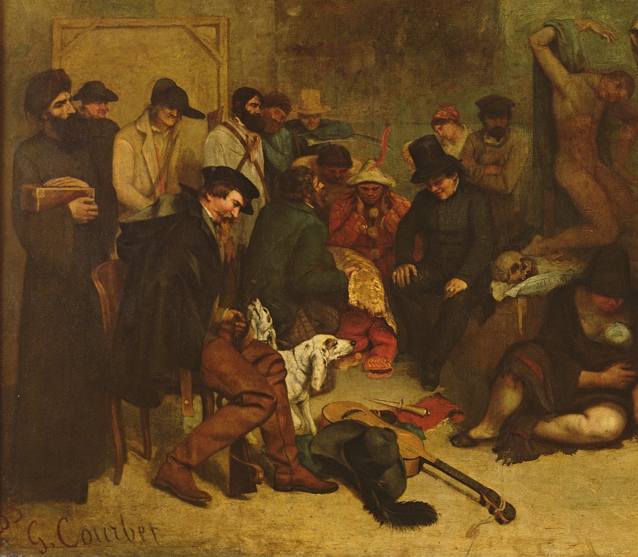 The Studio of the Painter, a Real Allegory, 1855 olje på lerret detalj fra 19190 av Gustave Courbet