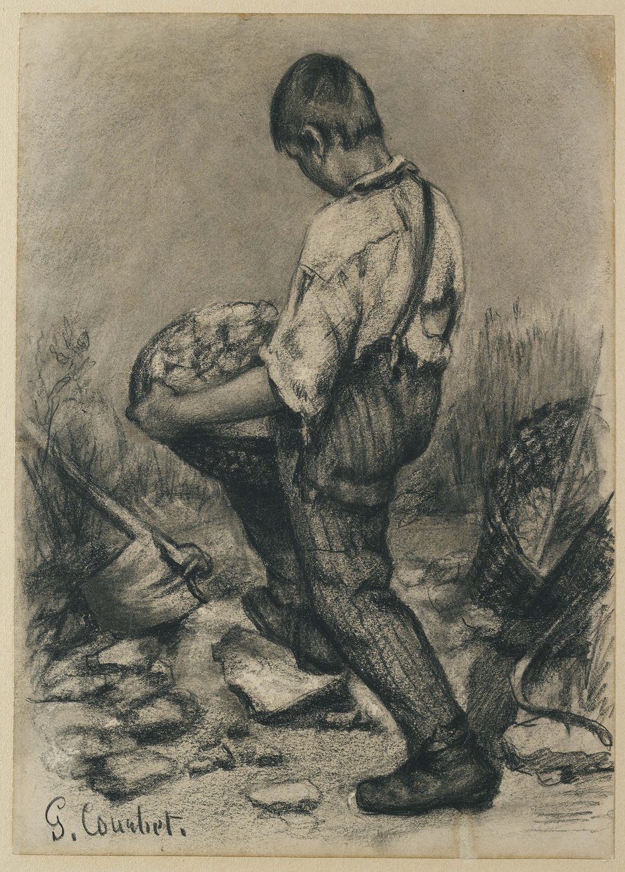 Young Stone Breaker, ca. 1864 - 1865 (svart fargestift på tynt off-white vevd papir) av Gustave Courbet