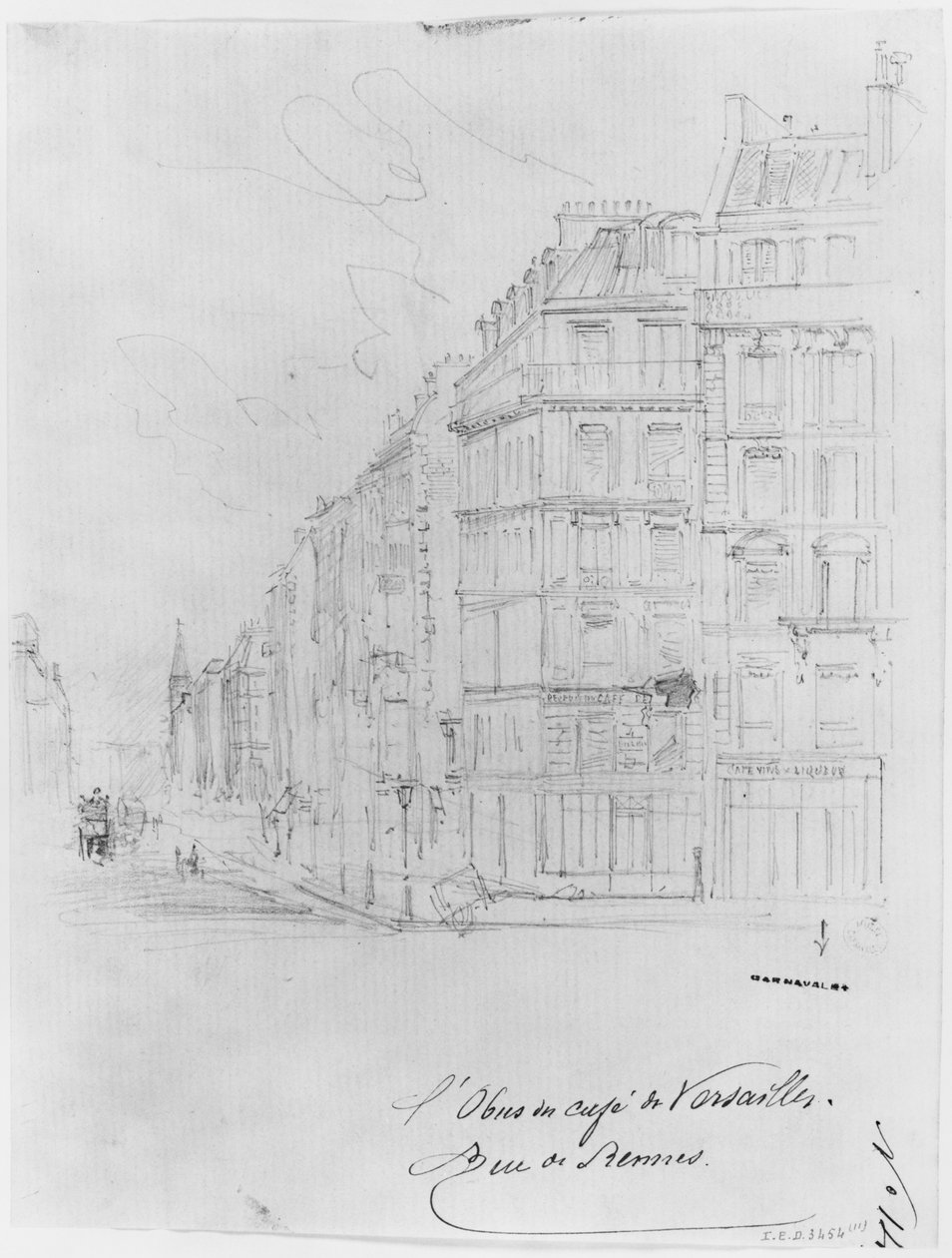 Album of the Siege of Paris, Shell of Cafe de Versailles, rue de Rennes (vask med penn og brunt blekk og blyant på papir) av Gustave Dore