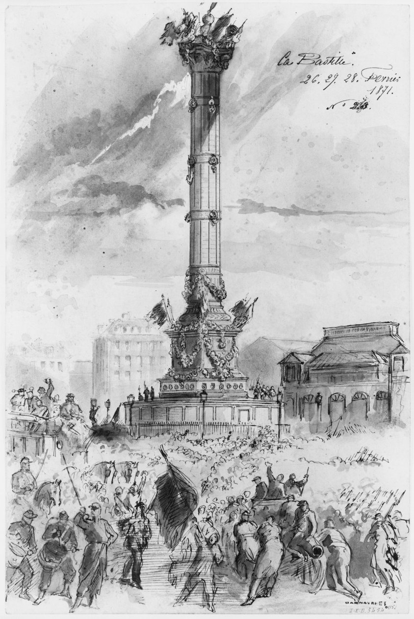 Album of the Siege of Paris, the Bastille, 26., 27., 28. februar 1871 (penn og brun blekkvask og blyant på papir) av Gustave Dore
