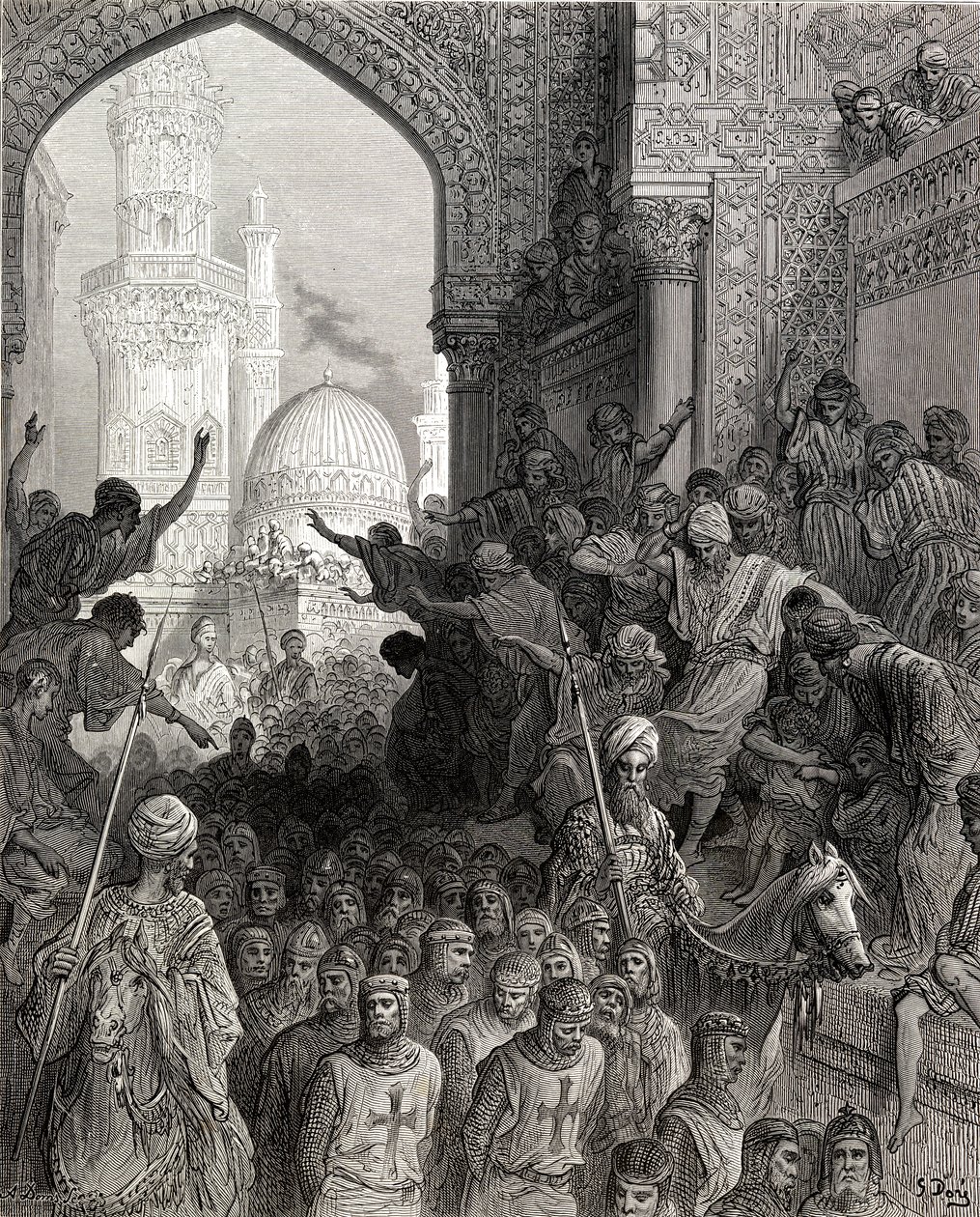 Ankomst til Kairo av fanger fra München, illustrasjon fra 'Bibliotheque des Croisades' av JF. Michael, 1877 av Gustave Dore