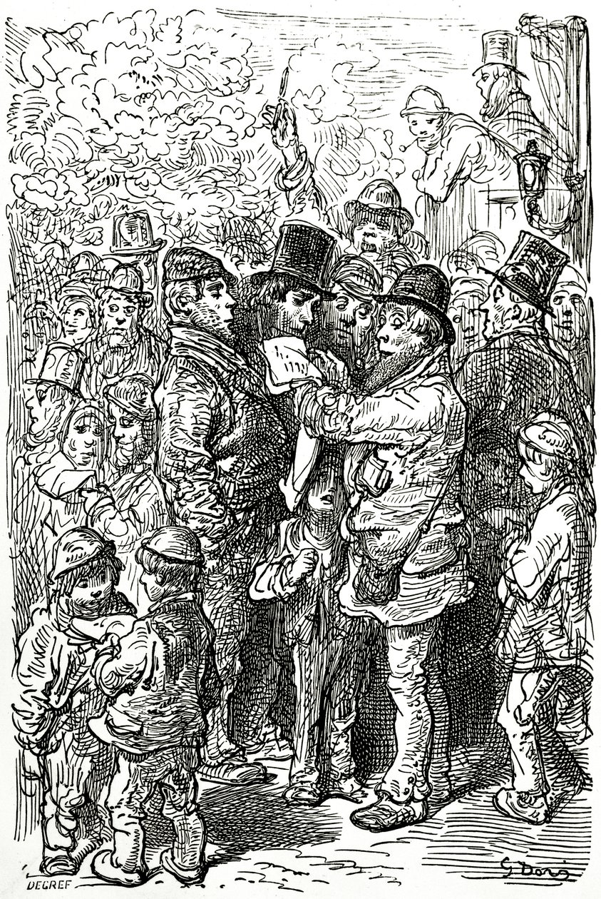 Satser på en boksekamp utenfor ringen i London, 1872 av Gustave Dore