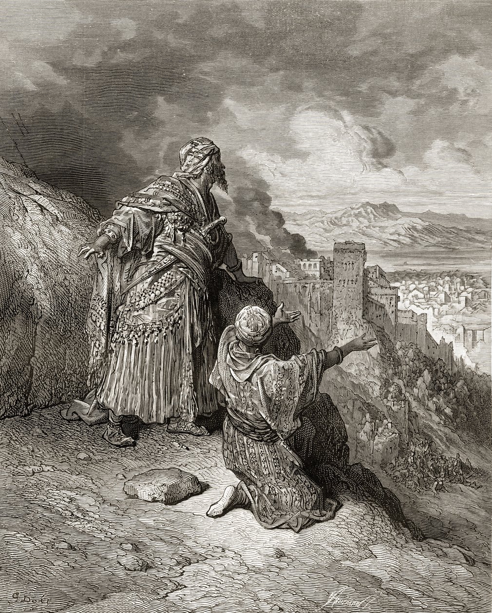 Boabdil (Muhammad XI) den siste arabiske kongen av Granada ble forvist i 1542, illustrasjon fra 