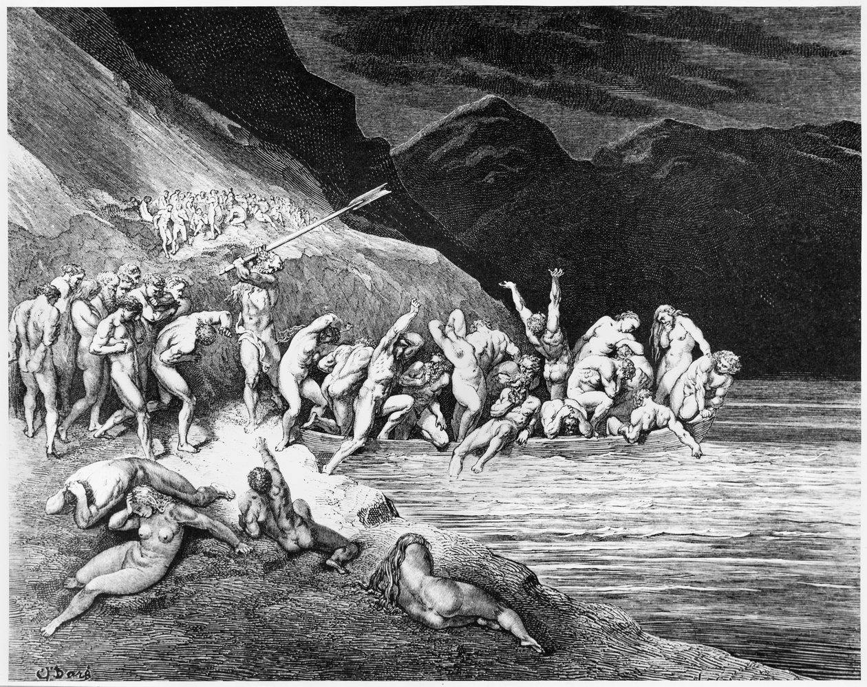 Charon, illustrasjon fra 'The Divine Comedy' (Inferno) av Dante Alighieri (1265-1321) Paris, utgitt 1885 av Gustave Dore