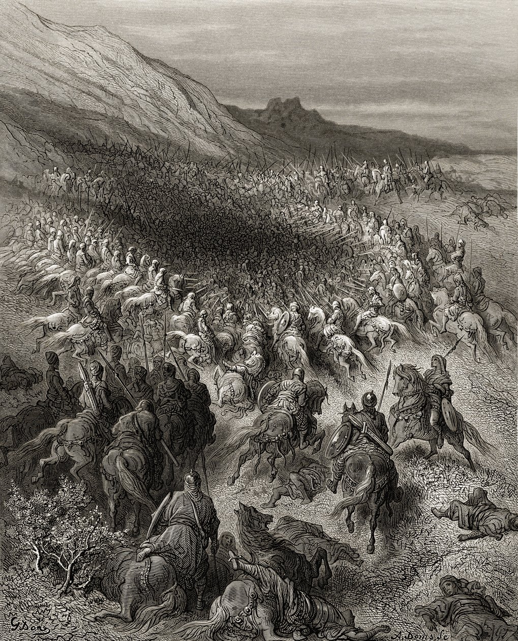 Korsfarere omringet av Saladins (1137-93) hær, illustrasjon fra 