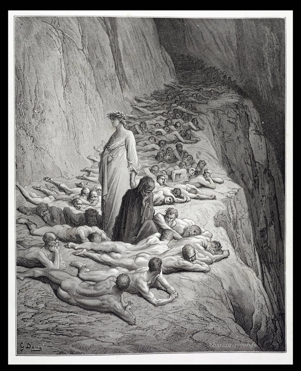 Dante og pave Adrian V, fra The Divine Comedy (Purgatorio) av Dante Alighieri (1265-1321) gravert av Stephane Pannemaker (1847-1930) ca. 1868 av Gustave Dore