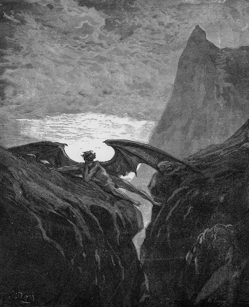 Illustrasjon for John Miltons “Paradise Lost”, 1866. Break in battle in heaven (Book 6 Line 406) av Gustave Dore