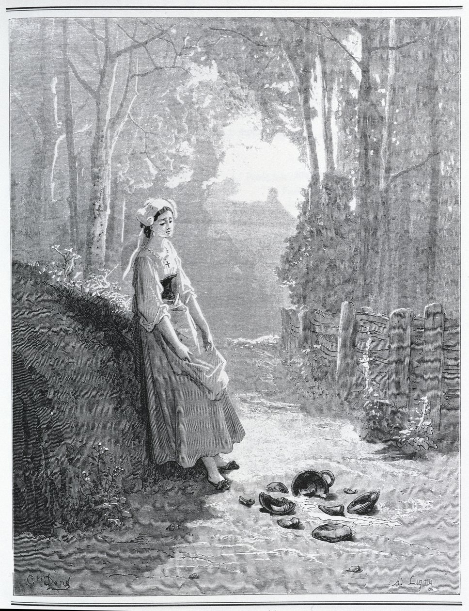 Illustrasjon for The Milkmaid and the Milk Can, fra 