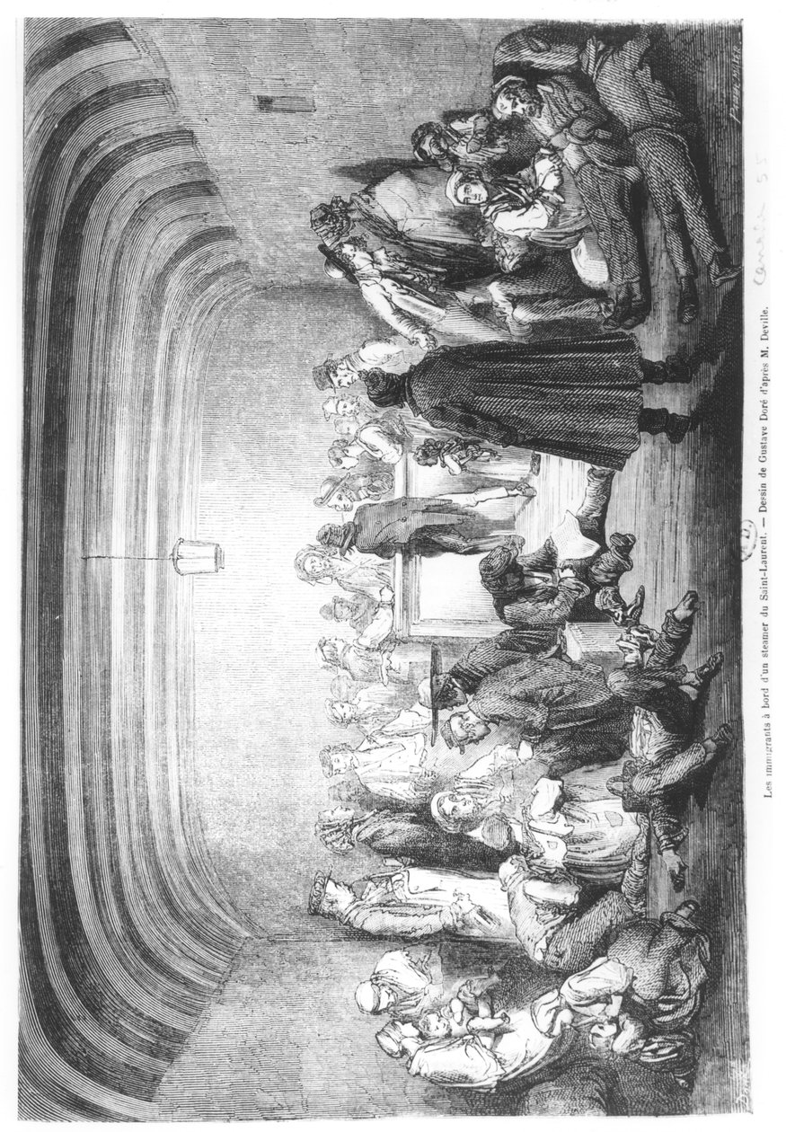 Innvandrere om bord på en dampbåt i Saint-Laurent-elven, Canada, 1800-tallet. av Gustave Dore