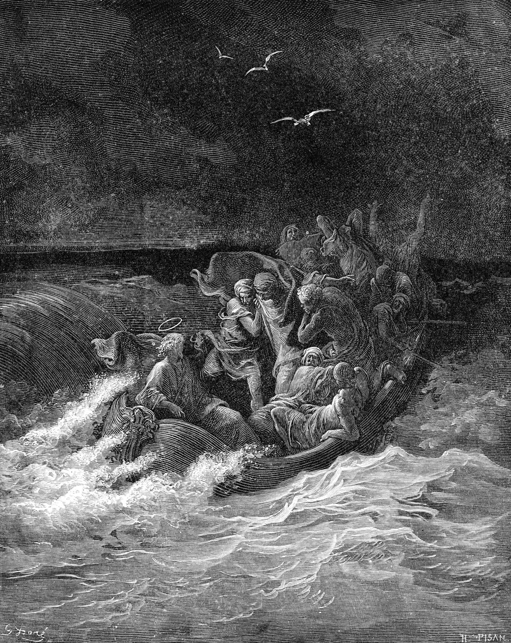 Jesus stiller stormen - Bibelen av Gustave Dore