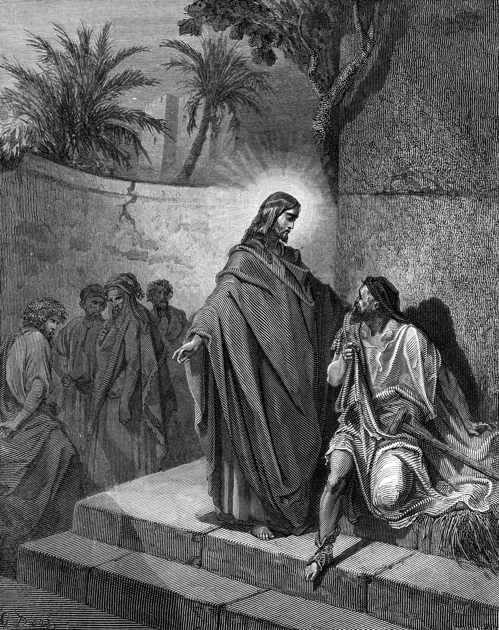 Jesus helbreder en mann som er syk av parese - Bibelen av Gustave Dore