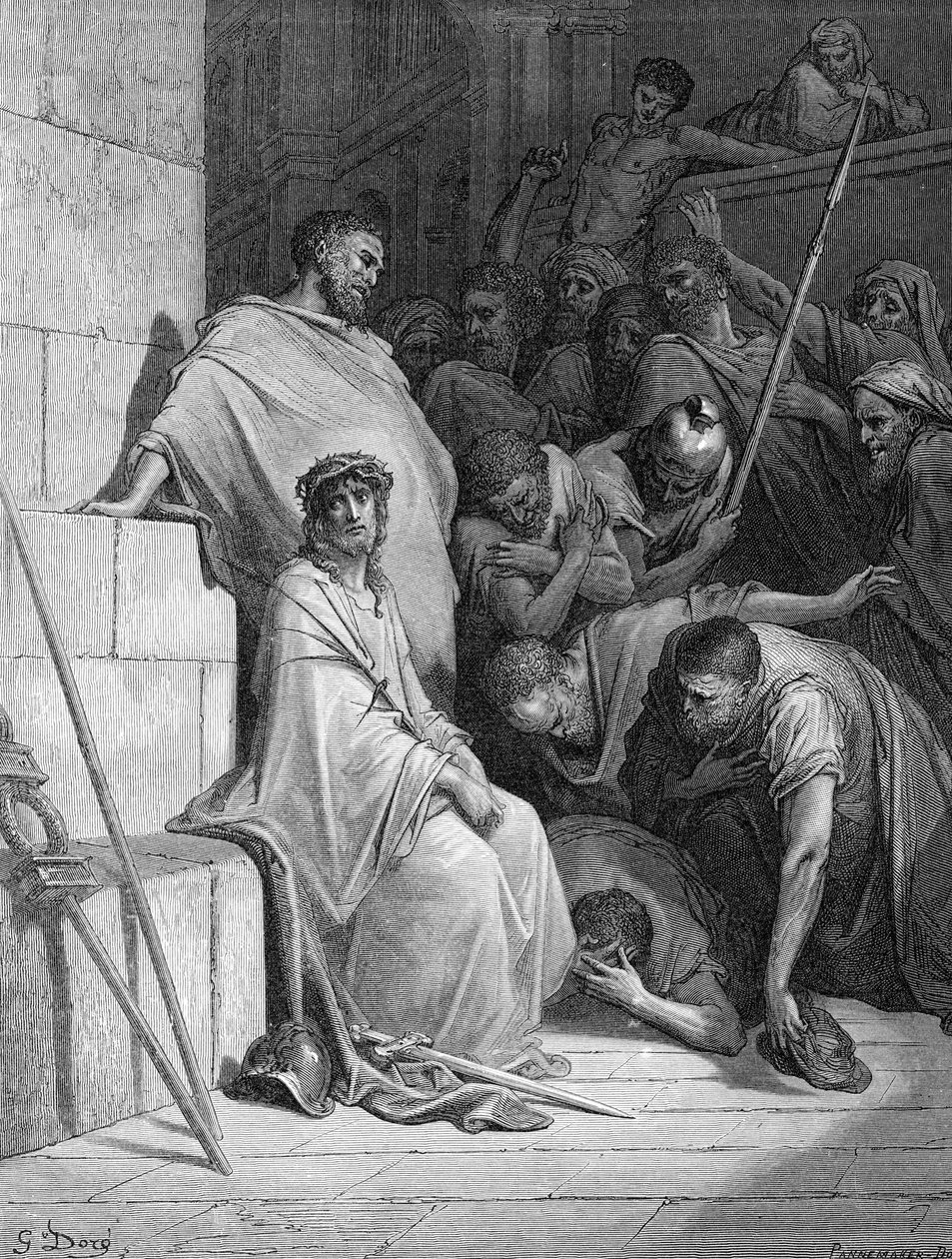 Jesus blir hånet av romerske soldater - Bibelen av Gustave Dore