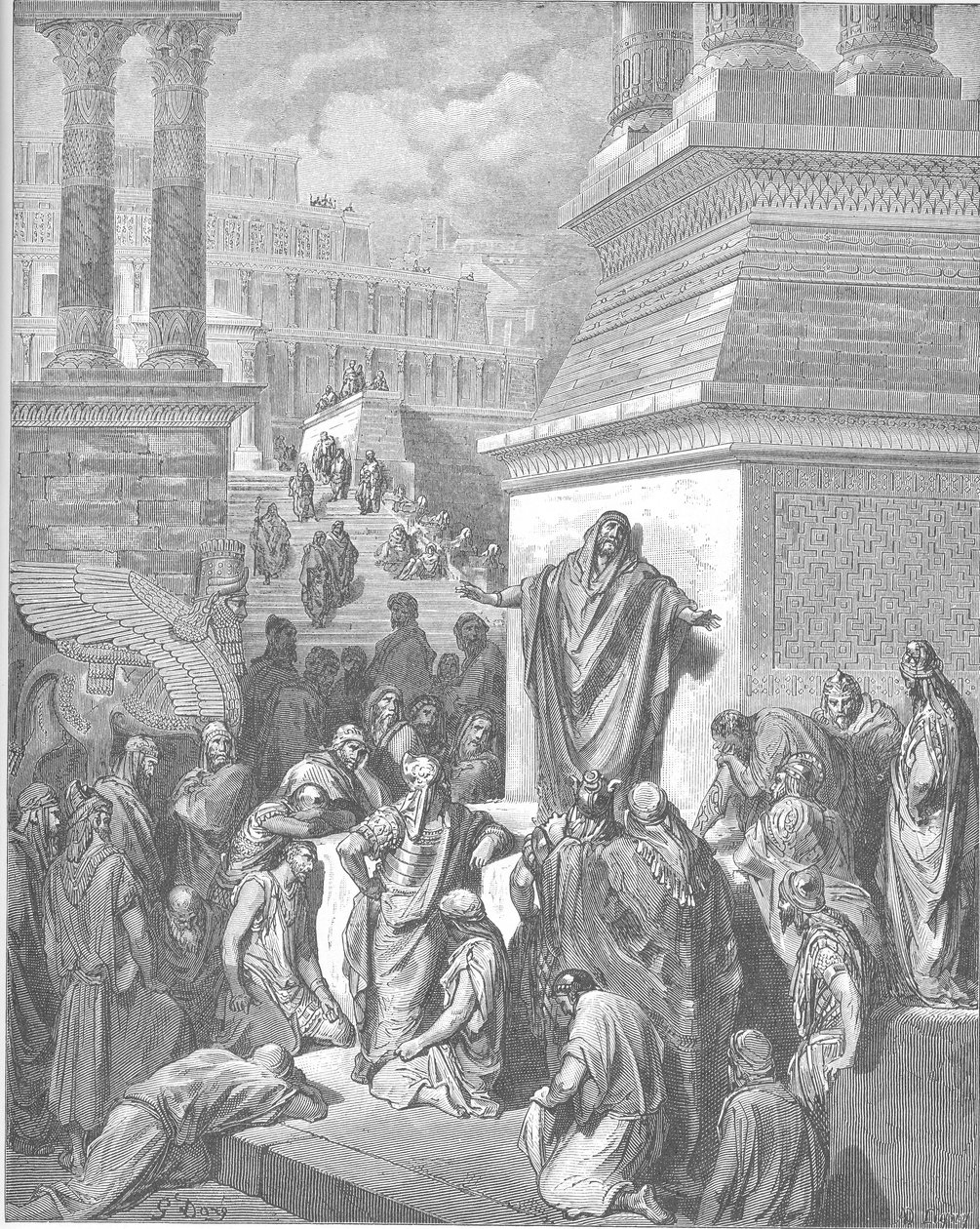 Jonah forkynner for ninevittene av Gustave Dore