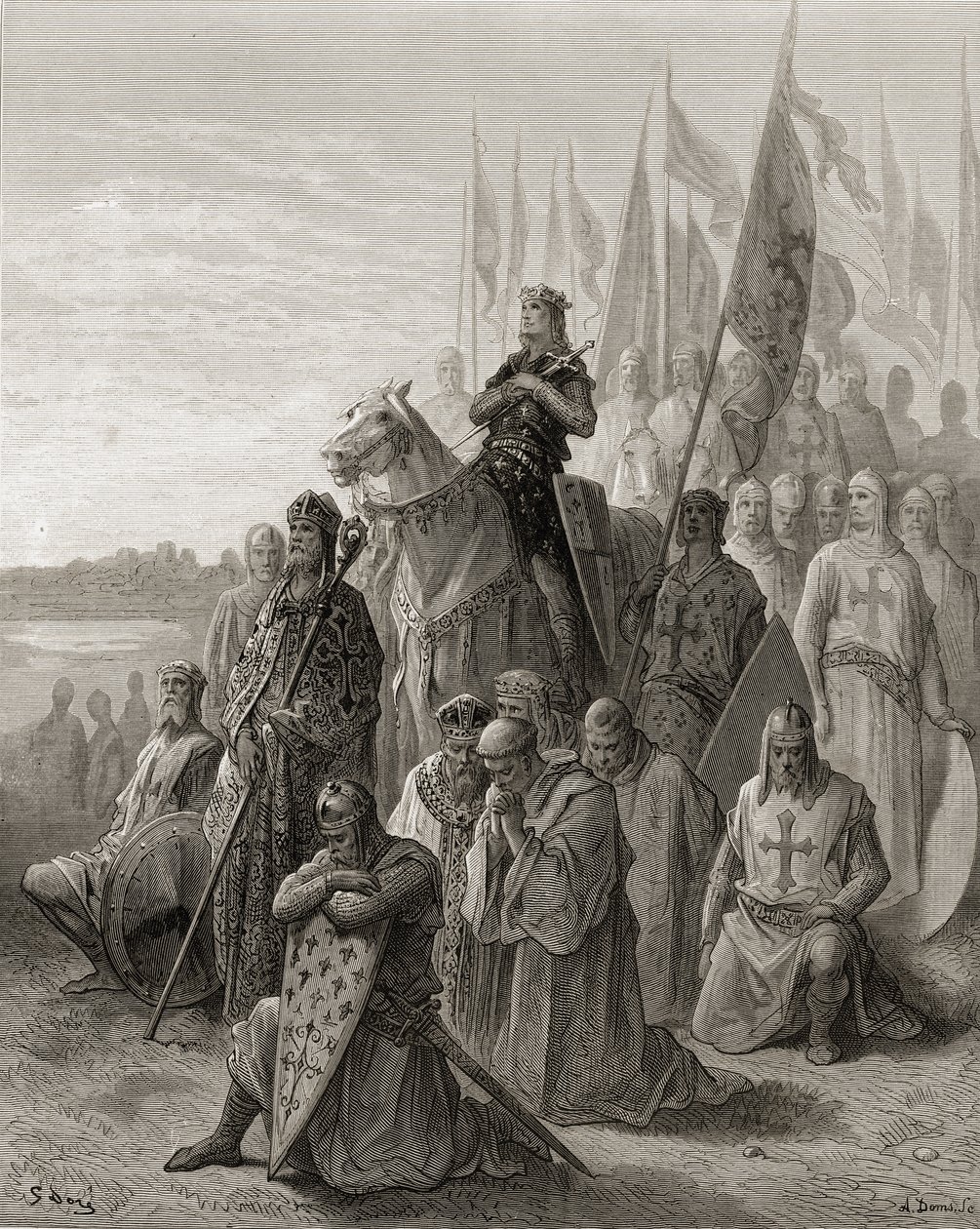 Kong Louis IX (1217-70) før Damietta, illustrasjon fra 
