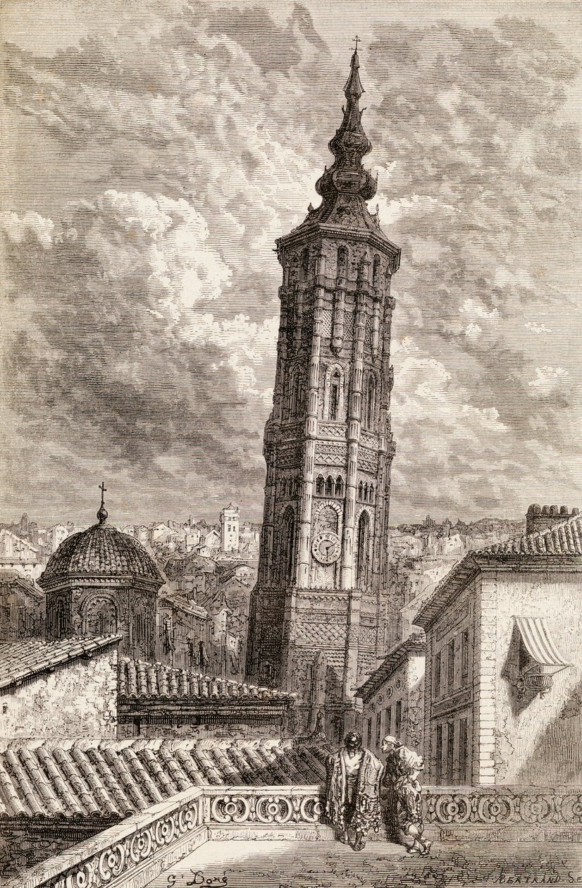 La Torre Nueva, Zaragoza på 1800-tallet, 1878 (tregravering) av Gustave Dore