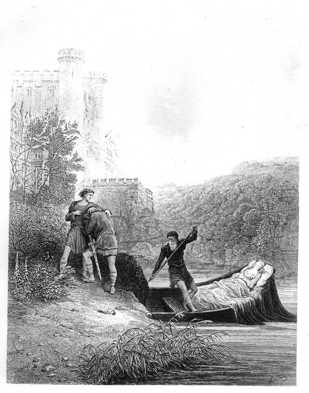 Lancelot ser på kroppen til Lady Elaine av Gustave Dore