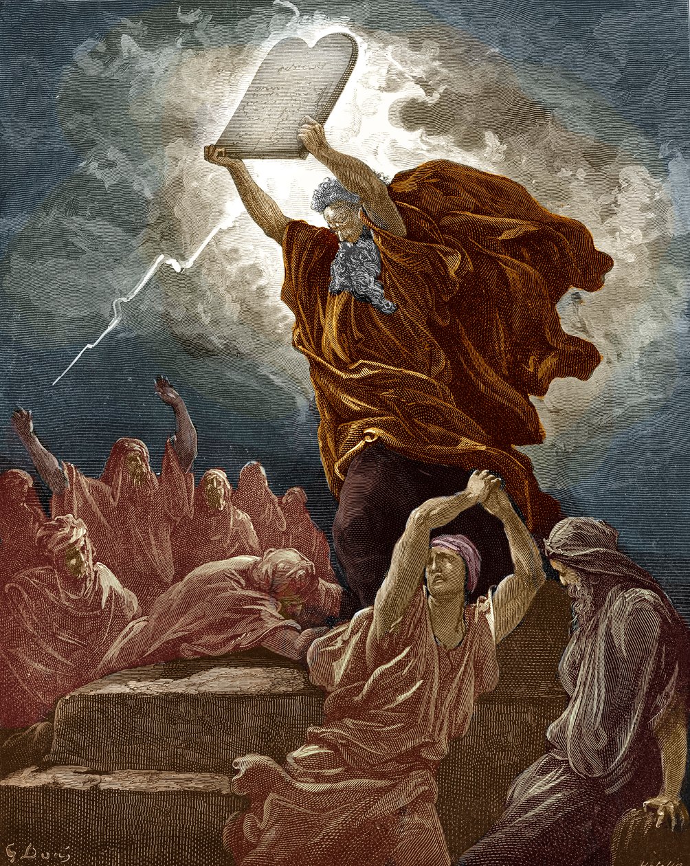 Moses bryter lovens tavler av Doré - Bibelen av Gustave Dore