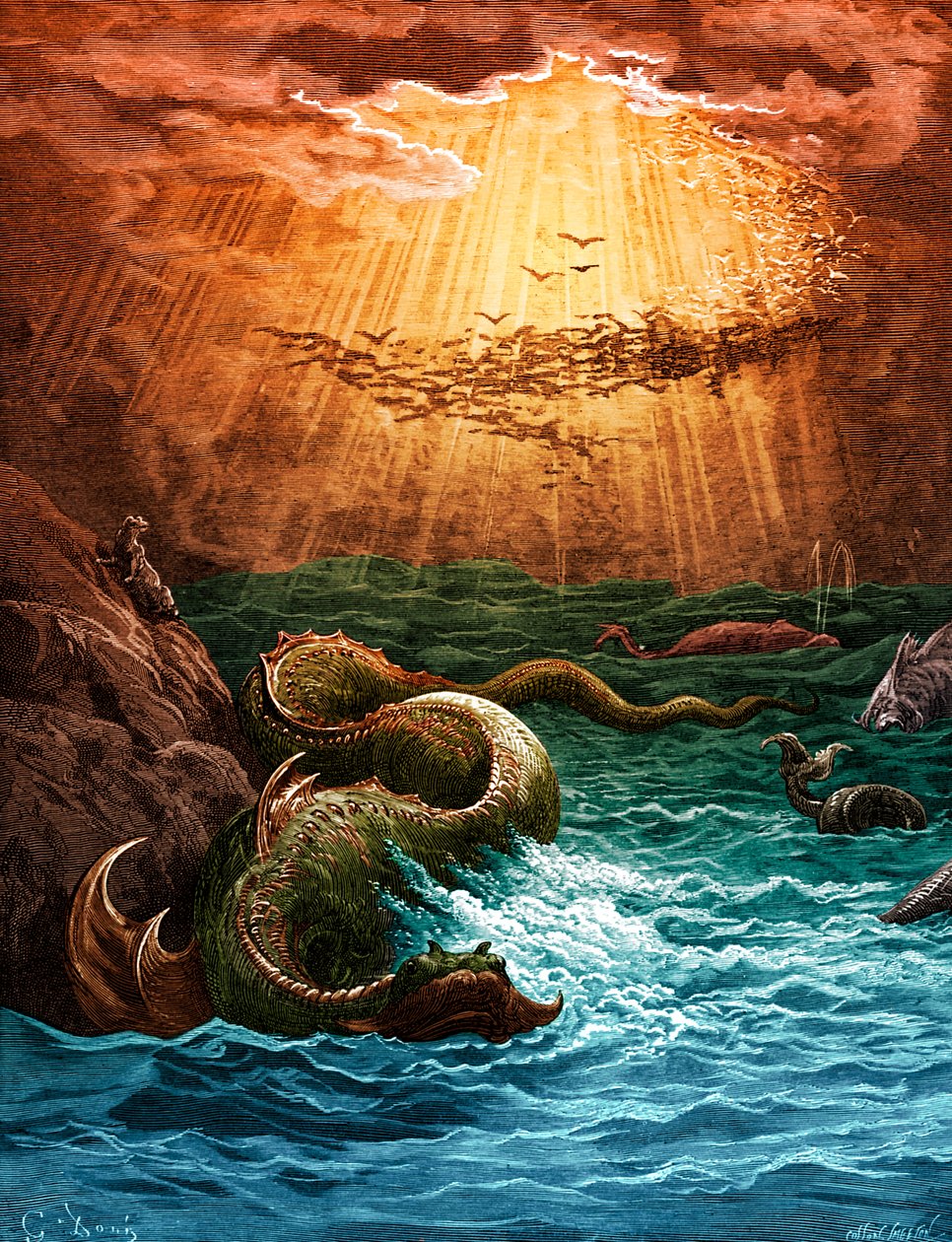 Paradise Lost: Skapelsen av fiskene og fuglene. Doré av Gustave Dore