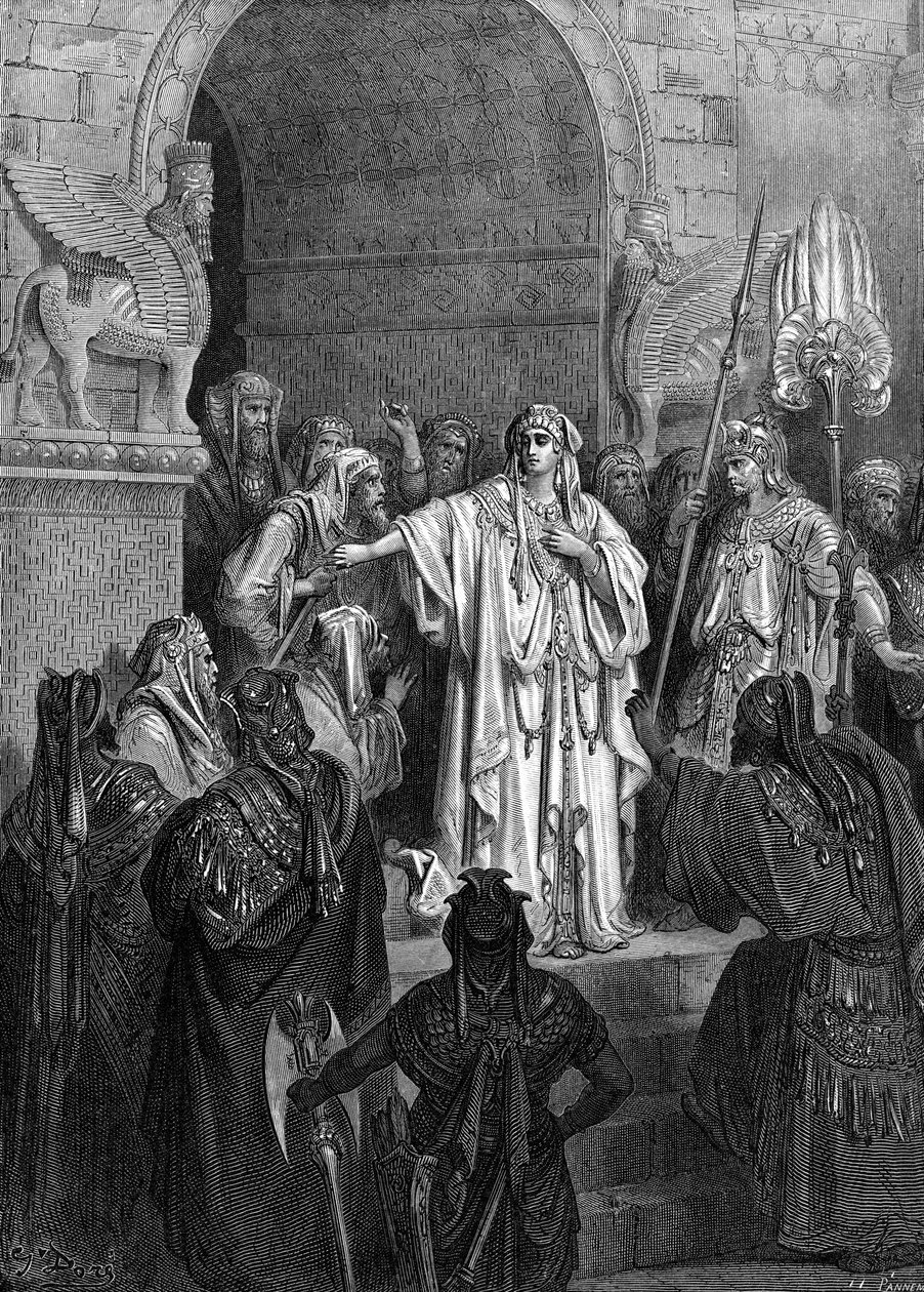 Dronning Vashti, gravering av Doré. - Bibelen av Gustave Dore