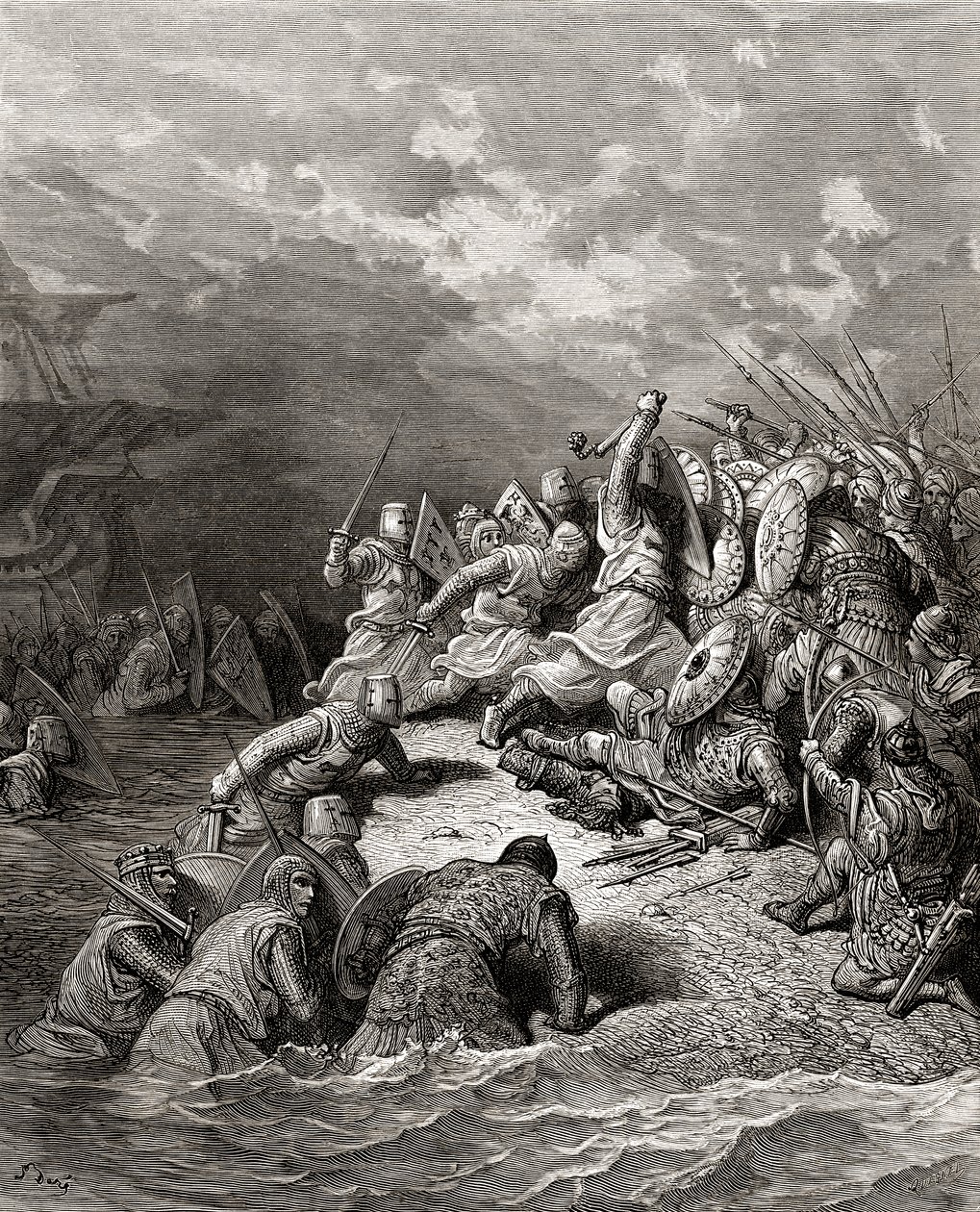 Richard I (1157-99) Løvehjerte som leverer Jaffa, illustrasjon fra 'Bibliotheque des Croisades' av JF. Michael, 1877 av Gustave Dore