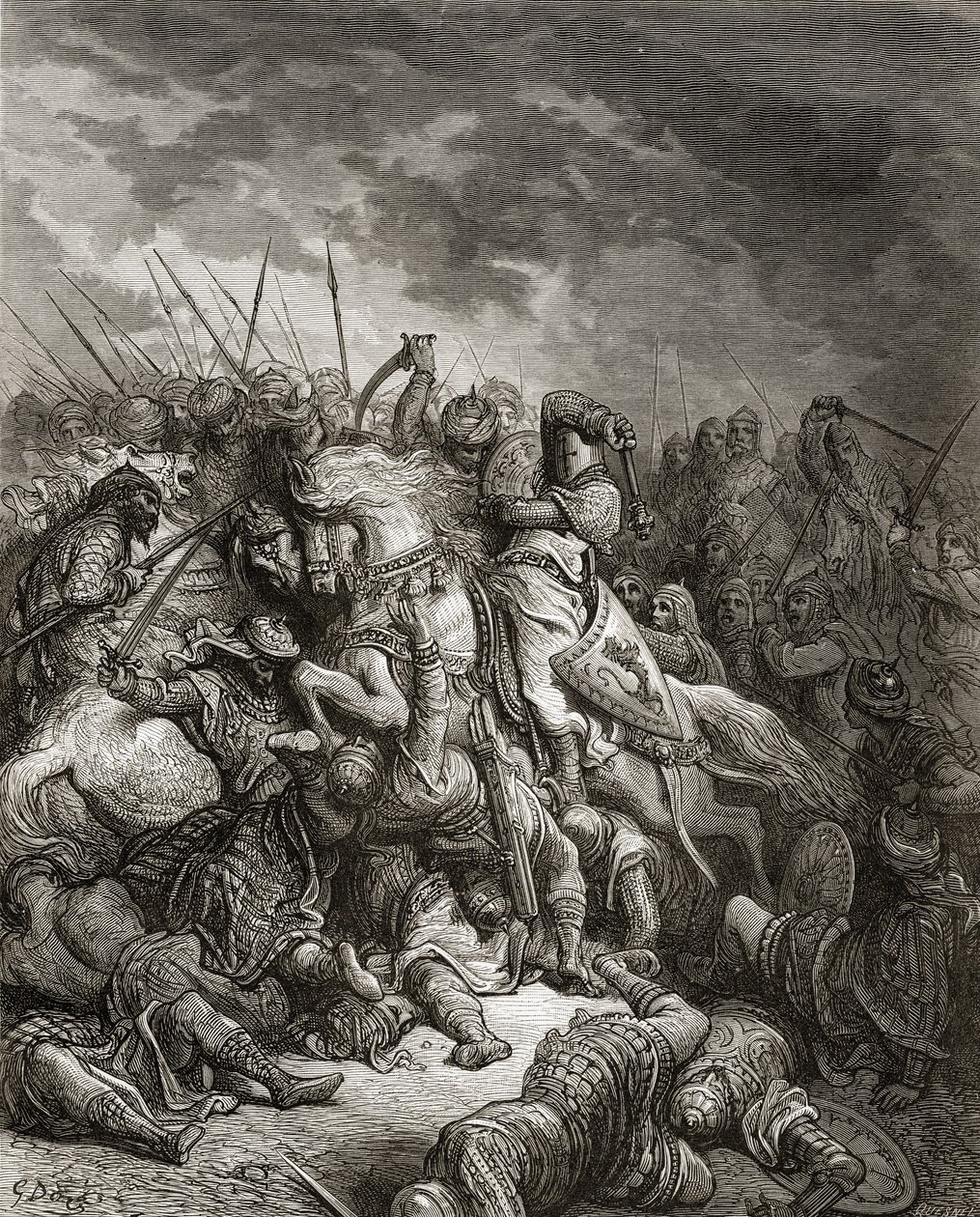 Richard I (1157-99) Løvehjerte i kamp ved Arsuf i 1191, illustrasjon fra 
