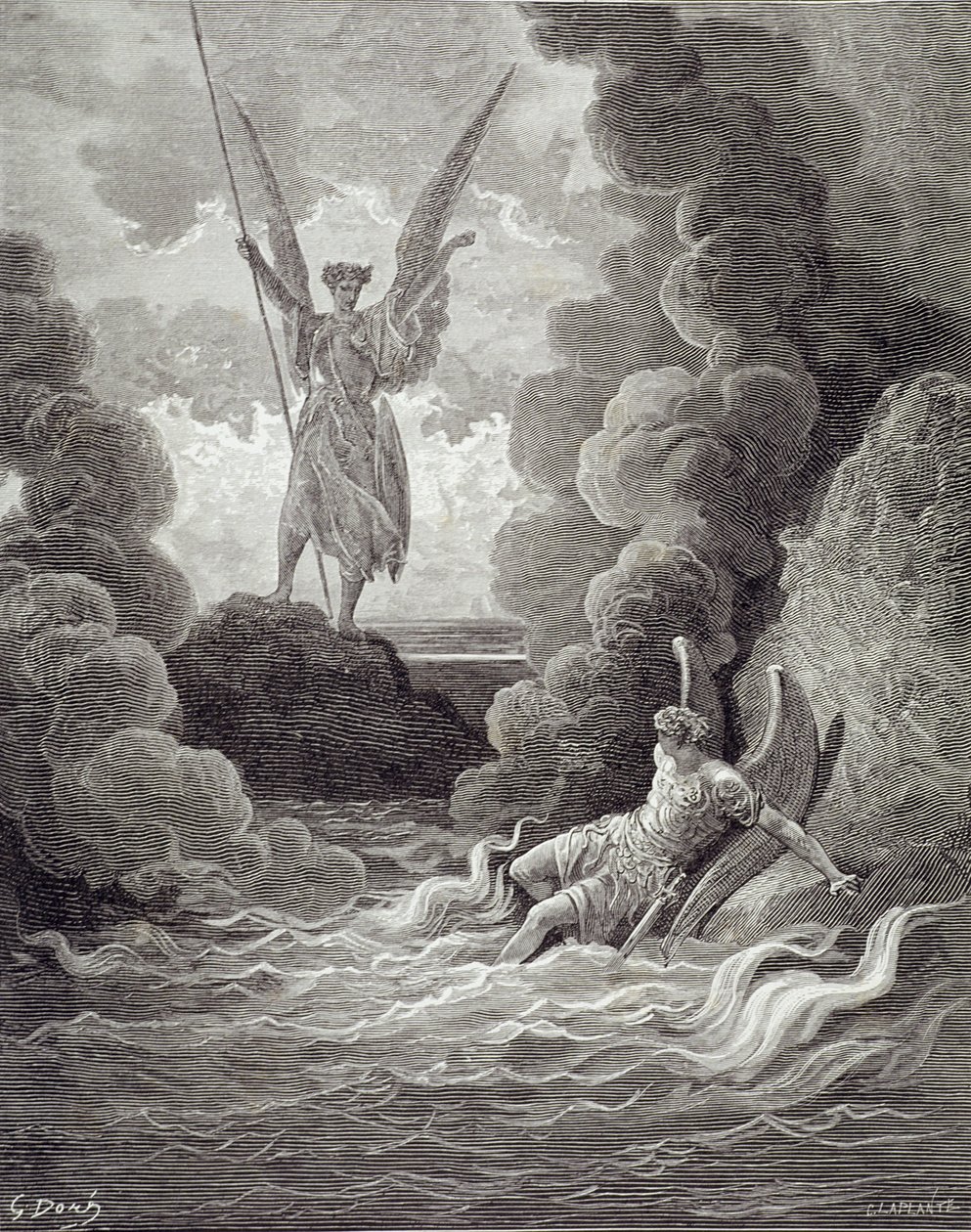 Satan og Beelzebub, fra den første boken "Paradise Lost" av John Milton (1608-74) gravert av Charles Laplante (d.1903) ca. 1868 av Gustave Dore