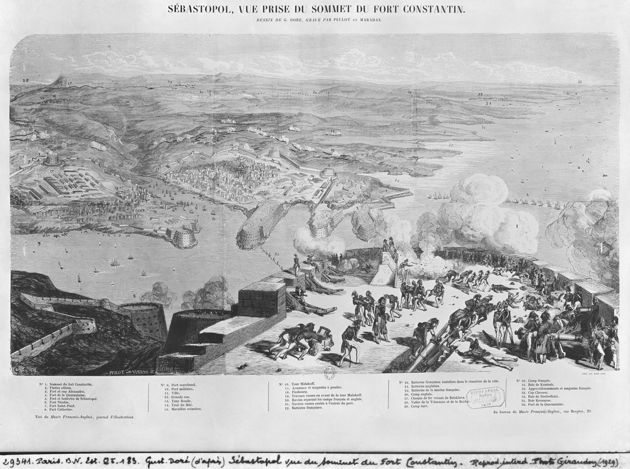 Sebastopol fra Fort Constantin, gravert av Peulot Maradan av Gustave Dore