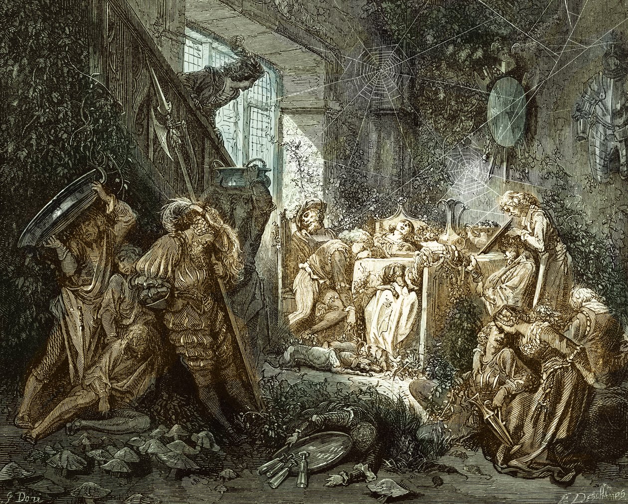 Tornerose: Prins i selskapslokalet. av Gustave Dore