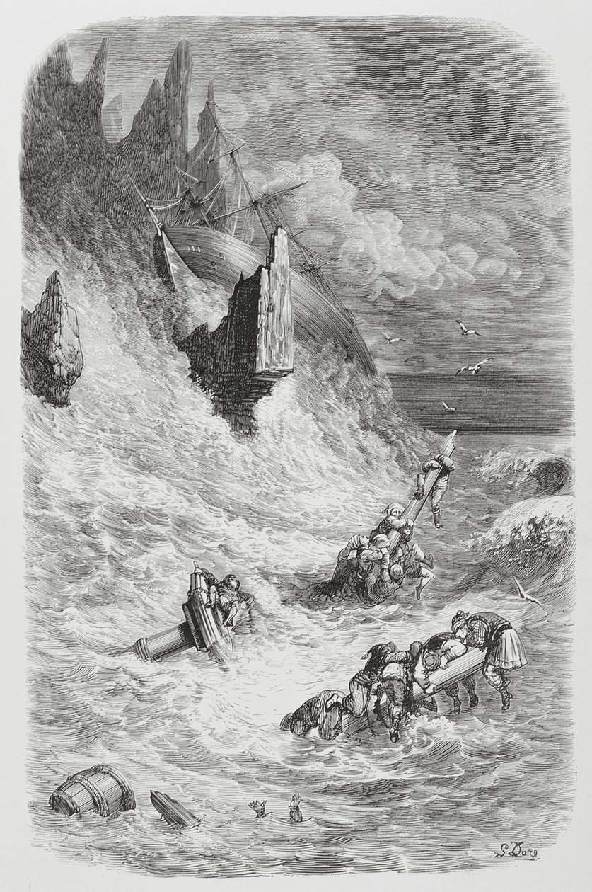 Stranding av Sinbads skip, ca. 1868 av Gustave Dore