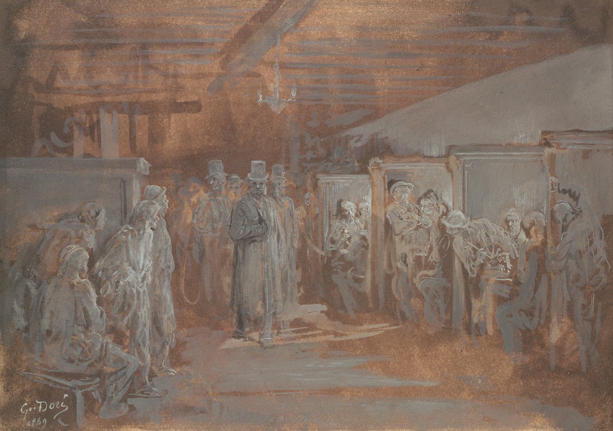 Taverna i Whitechapel, 1869 (olje og kroppsfarge på papir) av Gustave Dore